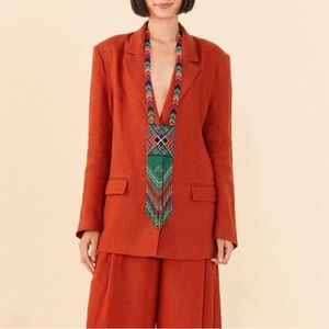 NEW Farm Rio Linen Lightweight Oversized Blazer Orange-Terra Cotta Size S